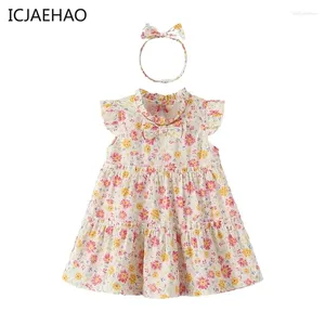 Flickaklänningar icjaehao 2024 Girls Summer Children's Clothes Pastoral Style Small Floral Wear Princess A-Line Dress