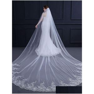 Bridal Veils Long Wedding 4MX 2024 Soft Tle con perle di paillettes scintillanti Accessori Applique Delivery, Events Party OT15V