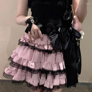 Skirts Deeptown Kawaii Ruffle Lolita Mini Skirt Harajuku Japanese Style Cutecore Sweet Short Lace Patchwork Pleated Gothic