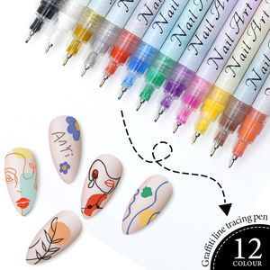 Parkson Nail Art Drawing Pen 12 Farben Graffiti Schnelle Luft trocken wasserdichte Acryl Liner DIY 3d Beauty Manicure Dekoration Werkzeuge 240430