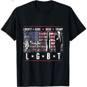 Camisetas masculinas Liberty Guns Beer Trump Tshirt paródia LGBT Presente engraçado Tops Tees Brand Cotton Men t Shirts Casual T230601