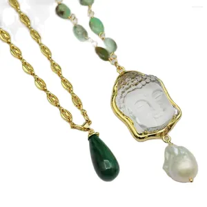 Pendant Necklaces GuaiGuai Jewelry 2 Rows Real Green Chrysoprases Gold Plated Chain Necklace Chrysocolla Buddha Quartz Baroque Pearl