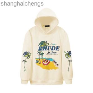 Designer de Luxo Contador de Luxo Rhuder Hoodies High Street Trendy Capuz com Coconut Tree Tree Beach Prind com capuz com capuz solto solto solto para homens Mulheres com logotipo