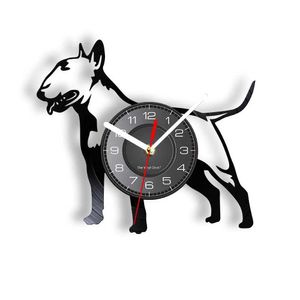 Zegary ścienne Śliczne buldog laserowe cięcie długiej gry Clock Bull terrier zwierzęcy album winylowy ponownie używany do nagrywania prezentów dla miłośników psów Q240509