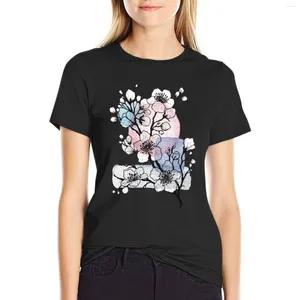 Arte de flor de cerejeira de polos feminina em aquarela e camiseta de tinta Camiseta coreana de moda de moda roupas de exercícios de anime para mulheres