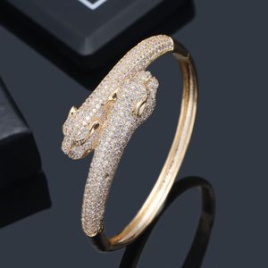 14K Gold Leopard Head Micro Pave Lab Diamond Bangle Party Engagement Bangles Bracelets for Women Men Wedding Accessaries