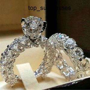 Kvinnlig diamant vigselring set mode 925 silver brud set smycken lovande kärleksförlovningsringar för kvinnor