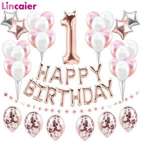 1: a födelsedag Rose Gold Balloons folienummer Ballonger Första Happy Birthday Party Decorations Baby Boy Girl One Year Supplies Decor9480659