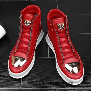 Snakeskin High Sneakers Top Dress Casual Red Flat Zipper Fashion Club Hip Hop Streetwear Sapatos de grife