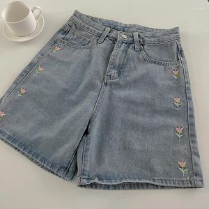 Damskie szorty dżinsowe haft haftowy kwiatowy nadruk wysokiej talii dżinsy na nogi żeńskie letnie mody streetwear krótkie spodnie