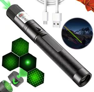 Yeşil Lazer Görüşü 303 Lazer İşaretçi Işık 532NM 5MW Yüksek Güçlü Cihaz USB Şarj Lazer Meşale Kalemi