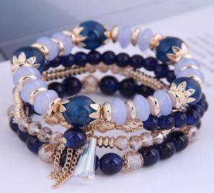 Green Crystal Stone Bracelets For Women Gold Color Tassel Chains Charm Bracelet Femme Beads Pulseras2240963