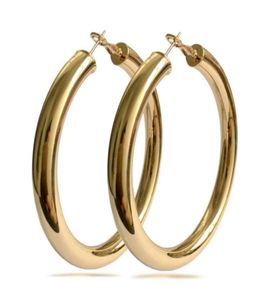 Brincos de argolas de tubo circular femininas 18K REAL GOLD BLATED ELEGENTE TAMANHO MAIS TAMANHO MAIS FASE JOO DE TRANSELHOS BILHOS BIL