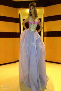 Sexy Pageant Dresses Plunging V Neck Sheer Back Puffy Organza Ball Gown Light Purple Evening Dresses3873151