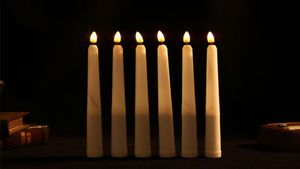 6 кусочков пластиковые мерцающие плавные светодиодные свечи из конуса с пулей Flame28 CM Желтая янтарная батарея рождественские свечи 6009589