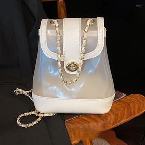 Bolsas escolares designer de marca PU e geléia transparente retchwork