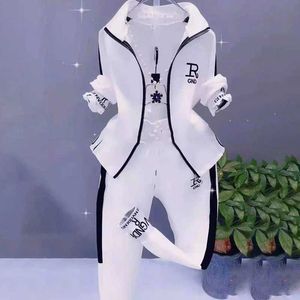 Dwuczęściowe spodnie damskie damskie koszulę sportową 2-częściowy zestaw 2021 jesień/zima nowa swobodna moda Koreańska ultra cienkie z długim rękawem Zestaw Sweter Womensl2405