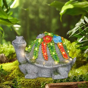 Istatue Solar Turtle Garden Statue with 19 Colorful Succulent LED Lights 8.3'' Resin Tortoise Figurine - Outdoor Decor for Lawn Patio Yard Home