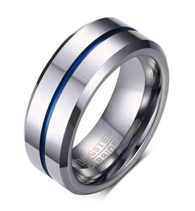 Men tungsten sider groove band anéis hard aloy azul 8 mm tamanho 7-13 jóias de casamento de moda4810288