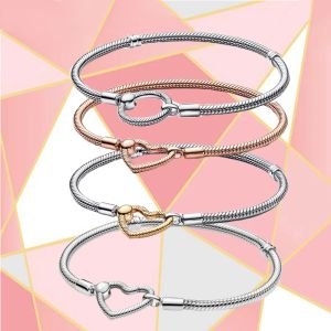 Bangles 2022 Novo 100% de alta qualidade S925 Sterling Silver Heart Snake Bracelet Collection Women Moda Diy Requintado Jóias Presentes