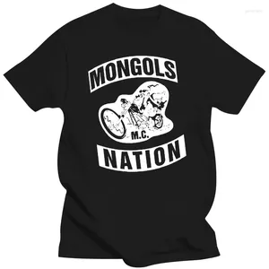 Polos de polos masculinos camisetas casuais mongóis mc patches impressos homens gráficos redondos de algodão de pescoço preto tamanho s-4xl