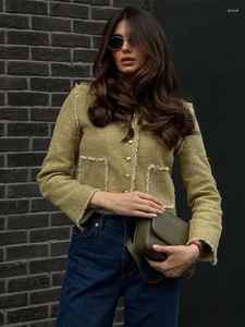 Women's Jackets Elegant Coat Fashion Single Breasted Stand Collar Pockets Jacket 2024 Spring Office Lady Female Furry Edge Outwear