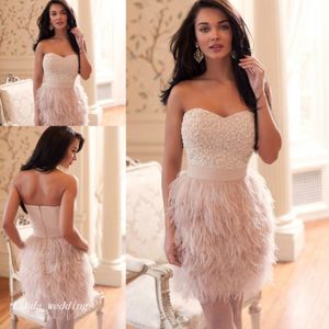 Ostrich Feather Prom -klänning Vacker rosa älskling Beaded Kvinnor bär specialtillfällen Dress Evening Party Gown 3138