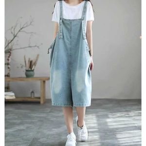 Womens Jumpsuits Rompers Denim Jumpsuits for Women Oversized Blue Playsuit Denim Pants Loose High Waist CrossPants Overalls for Women Clothes Onepieces Y24078O3