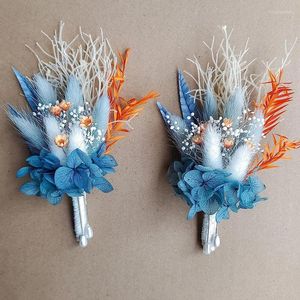 Flores decorativas Buquê seco Boho Men Wedding Wedding e Groomsmen Corsage Damada de honra Cerimônia de jantar de aniversário rústica