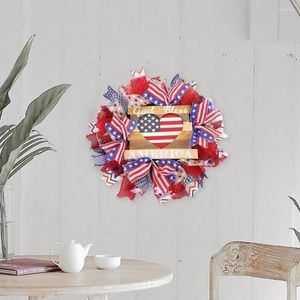 Decorative Flowers Patriotic Wreath Independence Day Decorations Blue White Star Striped Pattern Bowknot Door 4th Of July