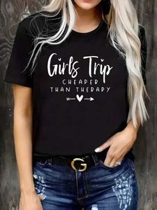 Women's T-Shirt Y2k Short Slves Summer Loose T-shirt Girls Trip Cheaper Than Therapy Letter Print T-Shirt Casual Loose Fashion Top Womens T Y240509