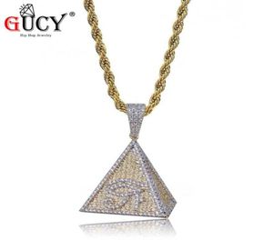 Gucy Hip Hop Eye of Horus Egypt Pyramid Padant Necklace Gold Color Iesed Out Bling Micro Pave Cubbico Castino zircone cubico per uomini Gift952384960404