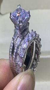 2020 Neuankömmlinge Luxus -Schmuckpaar Ringe 925 Sterling Silber Prinzessin geschnitten White Topaz Big Gem Stones Women Hochzeitsbrautring 945569
