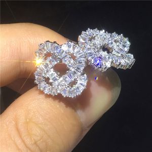 Charm çiçek şekli küpe 925 STERLING Gümüş Elmas CZ Nişan Düğün Sapı Küpe Kadınlar Gelin Partisi Hediyesi 3264