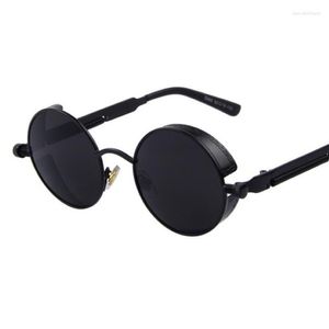 Occhiali da sole Black Round Steampunk Men Fashion Brand Brand Designer Luxury RETRO Specchio retrò Sun Glasshi Women Circle Oculos 259J