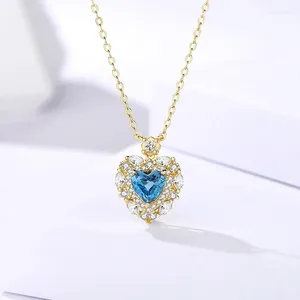Pendants London Blue Natural Topaz Love Necklace For Women S925 Sterling Silver Zircon Clavicle Chain Valentine's Day Gift