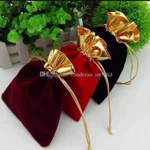 Velvet Drawstring Pouches Bags gold side flannel bags Gift bag Flocked jewelry pouch Favor Holders velvet drawstring bag multi color 246v