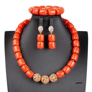 Pure African Bead Wedding Jewelry Set Imitation Coral Women Necklace Anniversary Party Nigeria Bride Accessories 240510