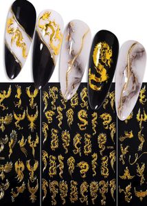 Nail Art 3D Stickers Dragon Phoenix Gold Красочные водонепроницаемые наклейки на стикеры самостоятельные голографические маникюрные украшения 6779310