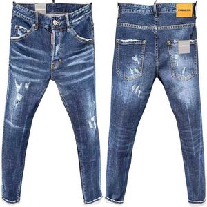 Men's Jeans Tarbags dsq d066 New Shredded Cloth Paint Spray Suitable for Mens Blue Tight Elastic Q240509