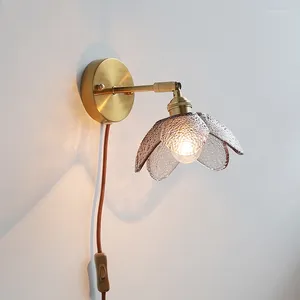 Wall Lamp US EU Plug In LED Sconce Glass Lampshade Beside Bedroom Living Room Nordic Modern Stair Bathroom Mirror Light