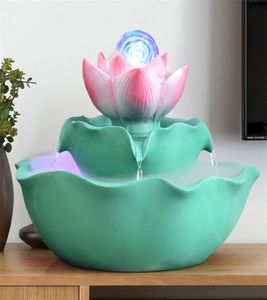 Lotus Water Fountain Ornamente Office Desktop Feng Shui Waterscape Bastel mit Transfer LED LEGE BALL Hochzeit Geschenke Home Decor1041037