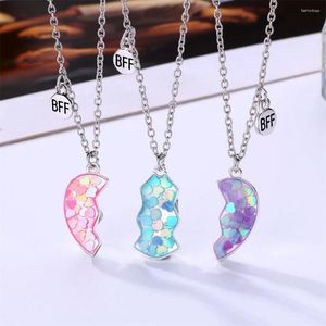 Pendant Necklaces 3pcs Magnetic Friends Necklace Stitching Heart Colorful Sequins Gift For Men Or Good Couples