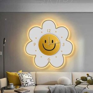Relógios de parede luminosos desenho animado de girassol silencioso relógio de parede de parede sala de estar decoração de crianças q240509