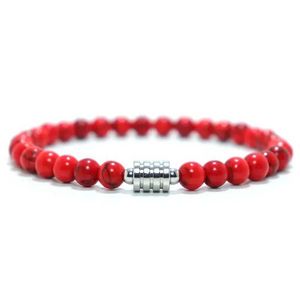 Charm Bracelets Simple Style Lucky Red Howlite Stone Bracelet For Men Stainless Steel Rings Beaded Braslet Leisure Accessories Pulsera Hombre Y240510