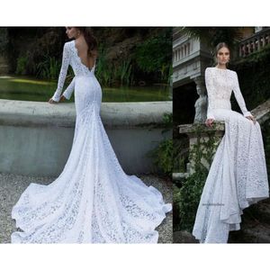 Vintage Lace Mermaid Wedding Long Sleeves Sexy Backless Garden Chapel Train Illusion Dresses Cheap Simple Bridal Gowns Bateau 0510