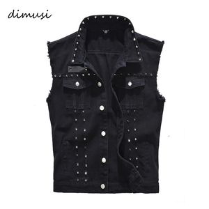 Dimusi Spring Autumn Mens Vest Vintage Jeans Jeans Male Male Black mangas mangas Jackets Men Rivet Hole Jeans Coloques 5xlta338 240509