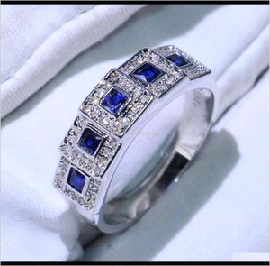 Кольца JewelryCoucong прибытие винтажные ювелирные изделия 925 Sier Sier Blue Sapphire CZ Diamond Wedding Band Кольцо для женщин DR2483733