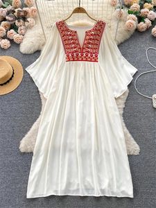 Casual Dresses SINGREINY Embroidery Loose Long Dress Women Elegant Fashion 2024 High Quality Ladies Spring Summer Vacation