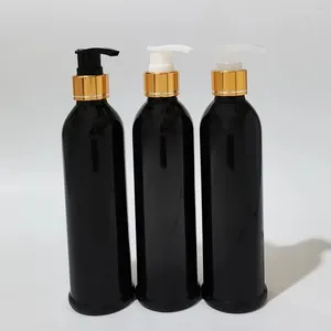 Förvaringsflaskor 20 st 250 ml svart husdjur lotion pump flaska plast kosmetisk container tom schampo sub-flask med guld silver aluminium